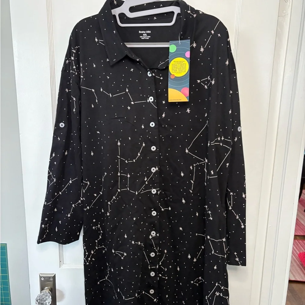 Constellations Glow-in-the-dark Button-Up Dress 4x - Picture 1 of 3